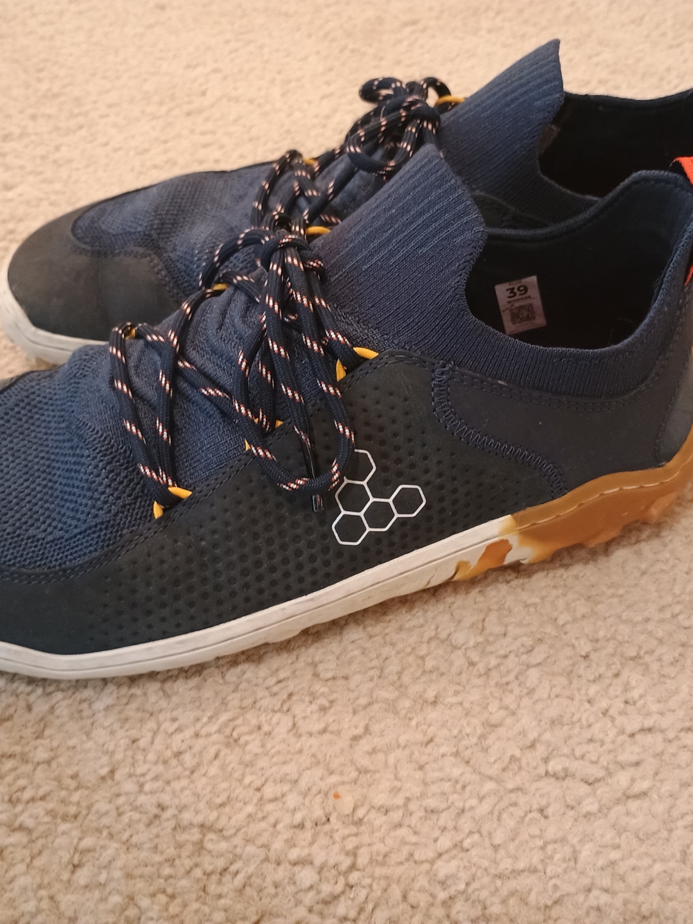 Vivo Barefoot Navy Blue and Tan Knit Slip-On Sneakers